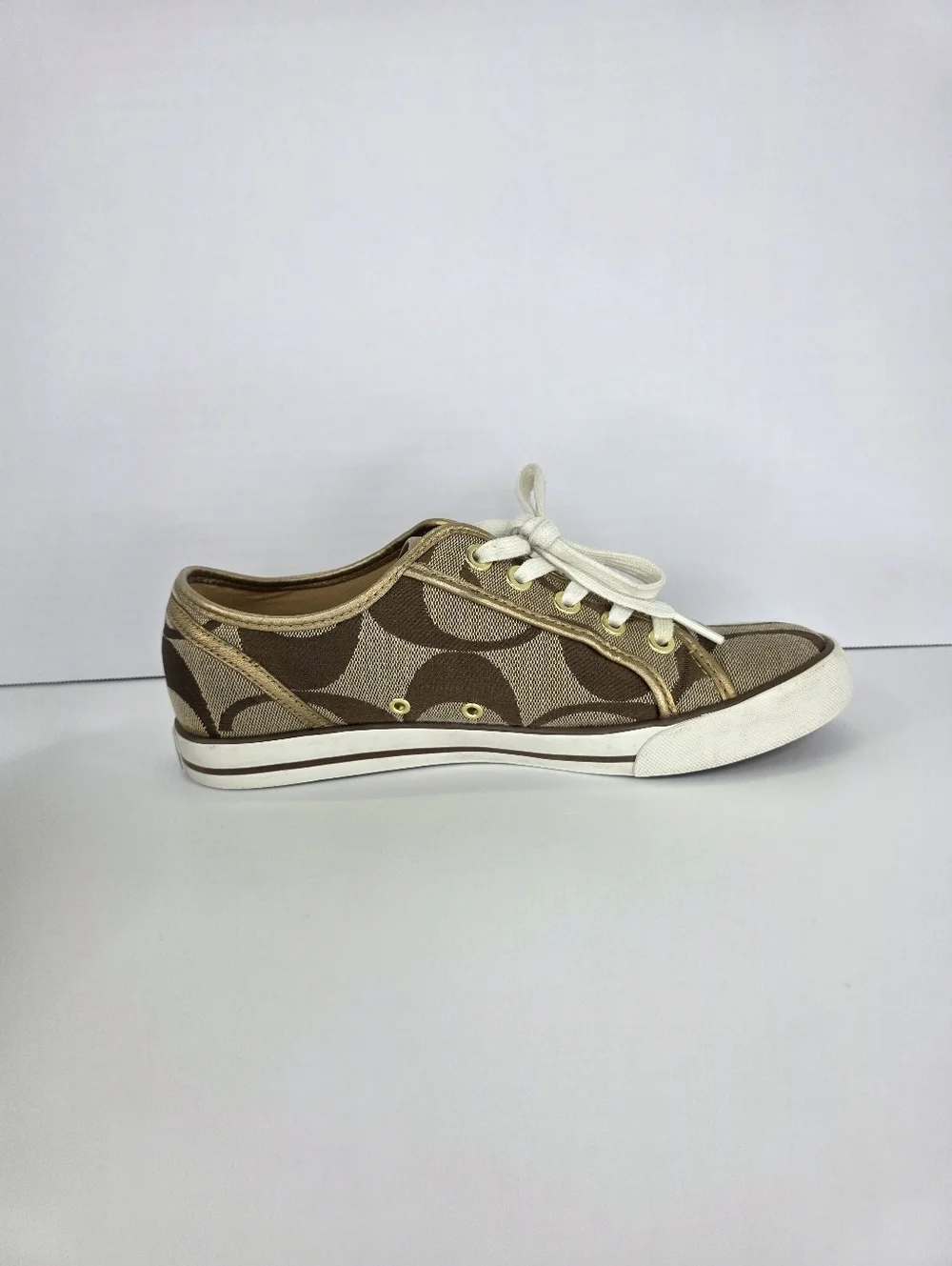 Y2K COACH Dalia II C Signature Classic Khaki Gold Brown Tennis Shoes Size 7.5 B